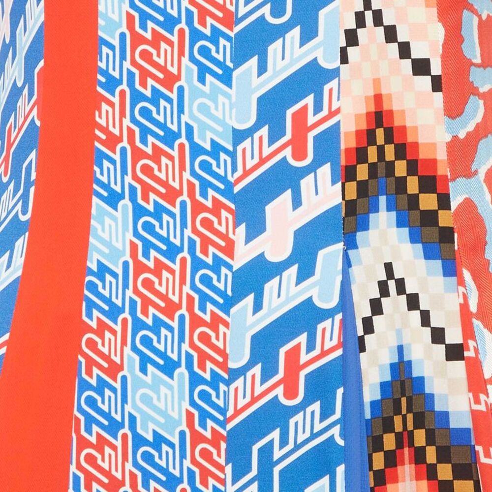 Kenzo Blue/red Printed Silk And Crepe Maxi Dress S - Picture 4 of 6